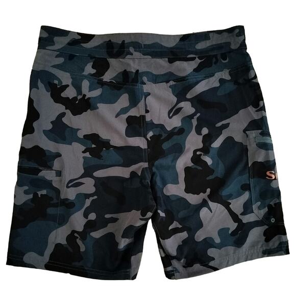 Simms Size 34 Seamount Board Shorts Woodland Camo Storm - Picture 2 of 5
